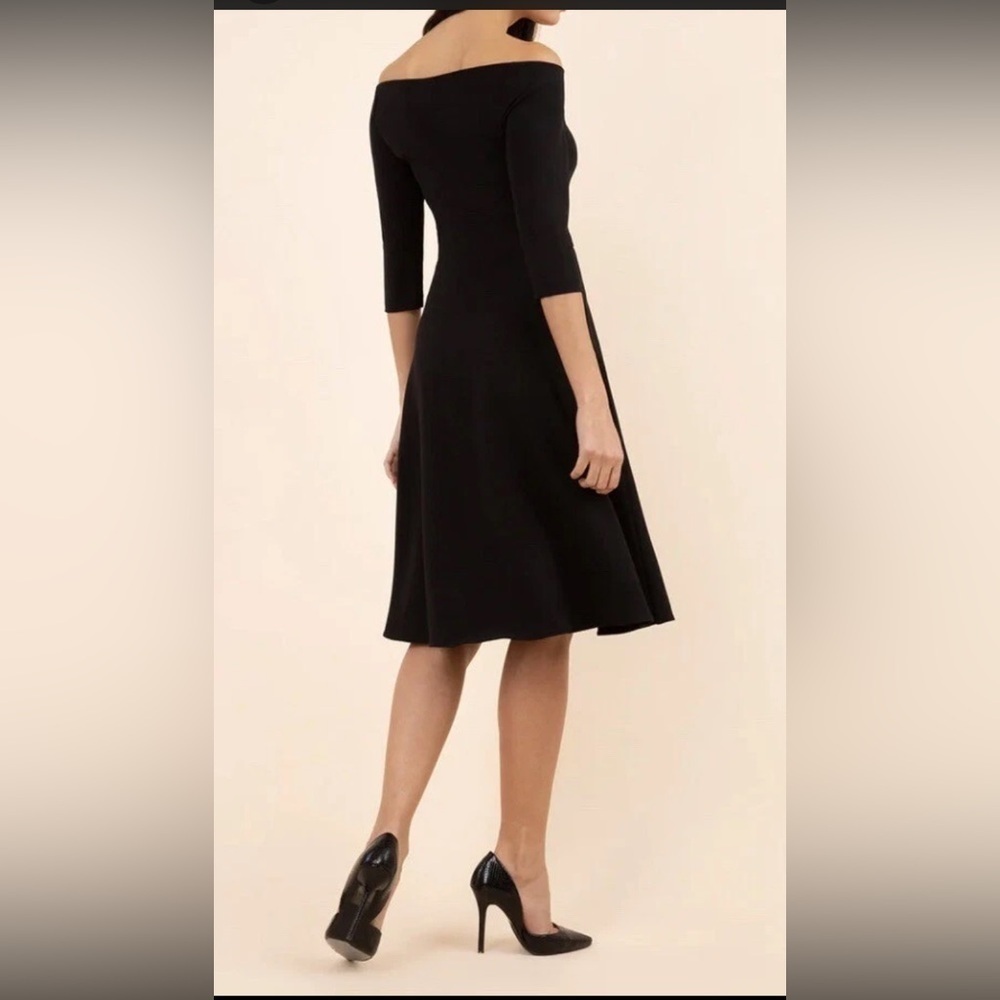 MISSMAY Retro Scallop Boat Neck Black Swing Dress Large - Picture 4 of 15